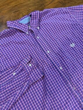 Chaps 3XLT Men's Button-Down Plaid Shirt in Purple and Blue